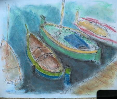 Little Fishing Boats in the Harbor by artist John Holmes
